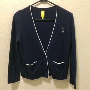 Navy Cardigan Jacket With White Accents
